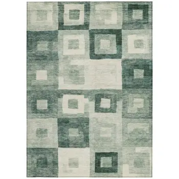 9' X 12' Green And Ivory Geometric Washable Indoor Outdoor Area Rug