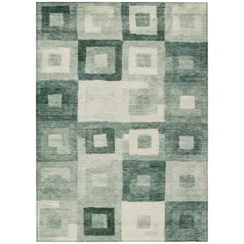 9' X 12' Green And Ivory Geometric Washable Indoor Outdoor Area Rug