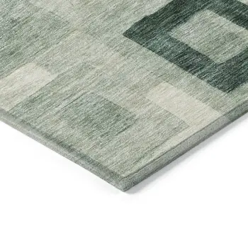 9' X 12' Green And Ivory Geometric Washable Indoor Outdoor Area Rug