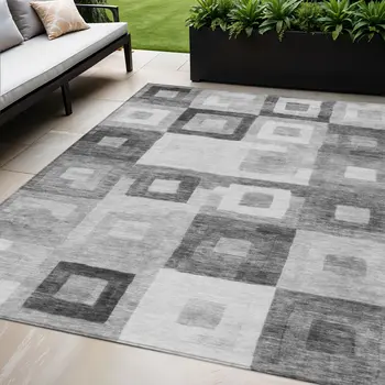 5' X 8' Gray And Charcoal Geometric Washable Indoor Outdoor Area Rug