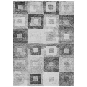 9' X 12' Gray And Charcoal Geometric Washable Indoor Outdoor Area Rug