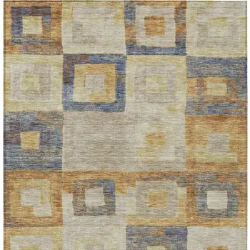 8' X 10' Linen Blue And Copper Geometric Washable Indoor Outdoor Area Rug