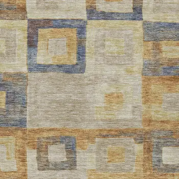 8' X 10' Linen Blue And Copper Geometric Washable Indoor Outdoor Area Rug