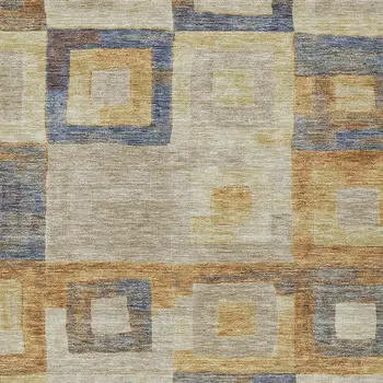 10' X 14' Linen Blue And Copper Geometric Washable Indoor Outdoor Area Rug