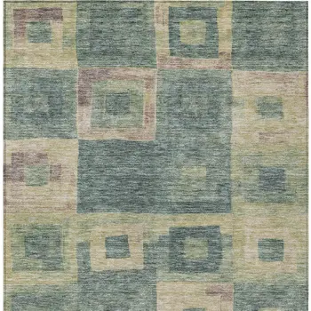 3' X 5' Sage And Gray Geometric Washable Indoor Outdoor Area Rug
