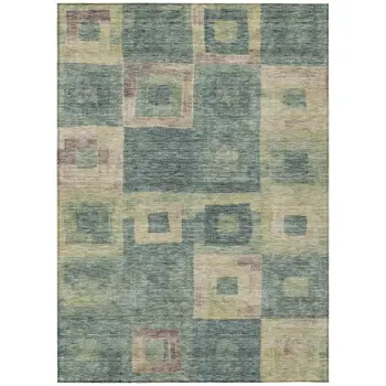 3' X 5' Sage And Gray Geometric Washable Indoor Outdoor Area Rug