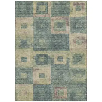 5' X 8' Sage And Gray Geometric Washable Indoor Outdoor Area Rug