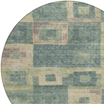 8' Sage And Gray Round Geometric Washable Indoor Outdoor Area Rug