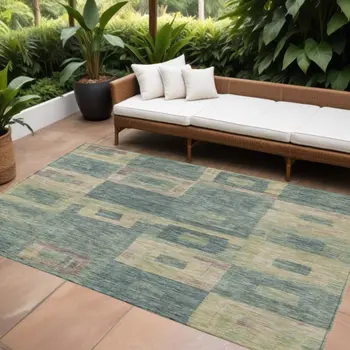 8' X 10' Sage And Gray Geometric Washable Indoor Outdoor Area Rug