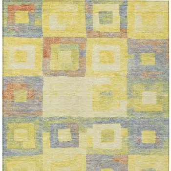 3' X 5' Yellow Blue And Terra Cotta Geometric Washable Indoor Outdoor Area Rug