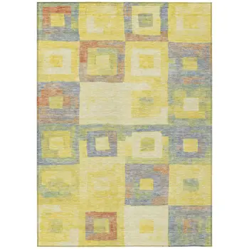3' X 5' Yellow Blue And Terra Cotta Geometric Washable Indoor Outdoor Area Rug