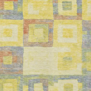 5' X 8' Yellow Blue And Terra Cotta Geometric Washable Indoor Outdoor Area Rug