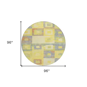 8' Yellow Blue And Terra Cotta Round Geometric Washable Indoor Outdoor Area Rug