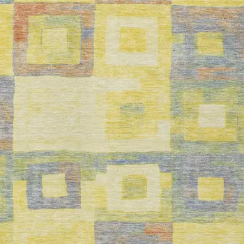 9' X 12' Yellow Blue And Terra Cotta Geometric Washable Indoor Outdoor Area Rug