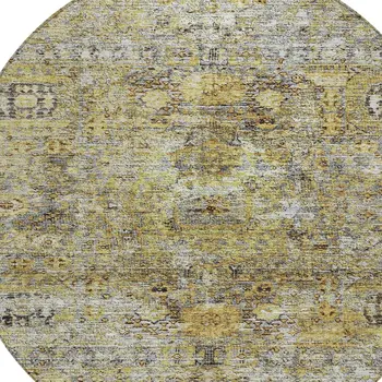 8' Artichoke Green Beige And Black Round Floral Washable Indoor Outdoor Area Rug
