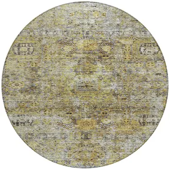 8' Artichoke Green Beige And Black Round Floral Washable Indoor Outdoor Area Rug