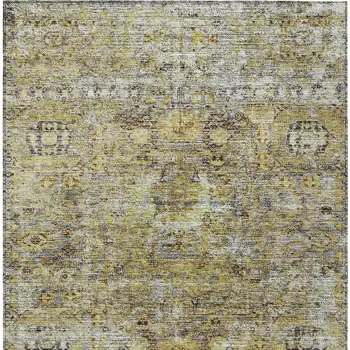 8' X 10' Artichoke Green Beige And Black Floral Washable Indoor Outdoor Area Rug
