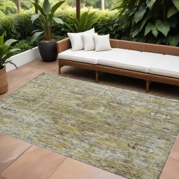 8' X 10' Artichoke Green Beige And Black Floral Washable Indoor Outdoor Area Rug