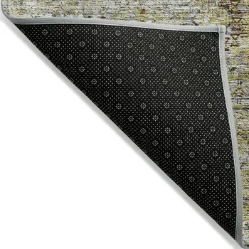 8' X 10' Artichoke Green Beige And Black Floral Washable Indoor Outdoor Area Rug