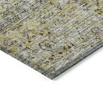 8' X 10' Artichoke Green Beige And Black Floral Washable Indoor Outdoor Area Rug
