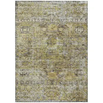 9' X 12' Artichoke Green Beige And Black Floral Washable Indoor Outdoor Area Rug