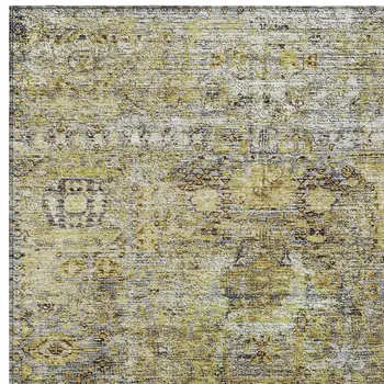 10' X 14' Artichoke Green Beige And Black Floral Washable Indoor Outdoor Area Rug