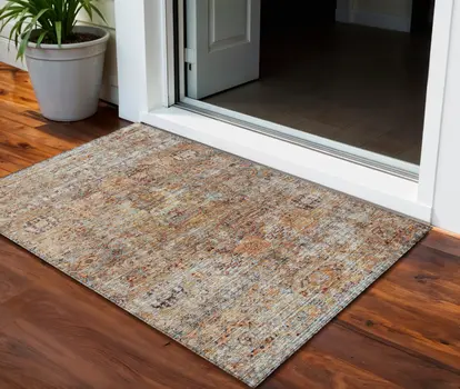 3' X 5' Coral Terra Cotta And Beige Floral Washable Indoor Outdoor Area Rug