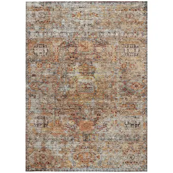 5' X 8' Coral Terra Cotta And Beige Floral Washable Indoor Outdoor Area Rug