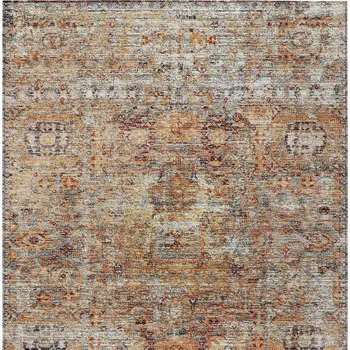 8' X 10' Coral Terra Cotta And Beige Floral Washable Indoor Outdoor Area Rug