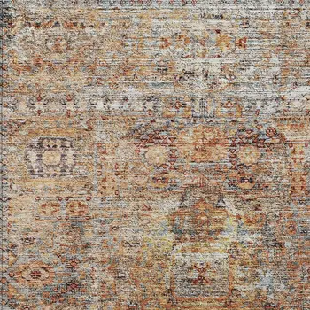 8' X 10' Coral Terra Cotta And Beige Floral Washable Indoor Outdoor Area Rug