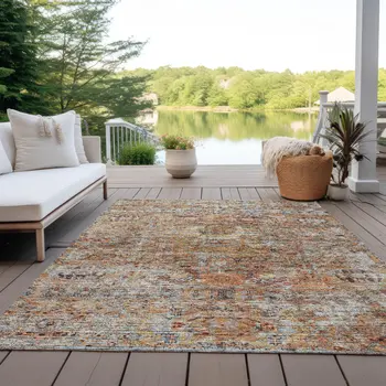 10' X 14' Coral Terra Cotta And Beige Floral Washable Indoor Outdoor Area Rug