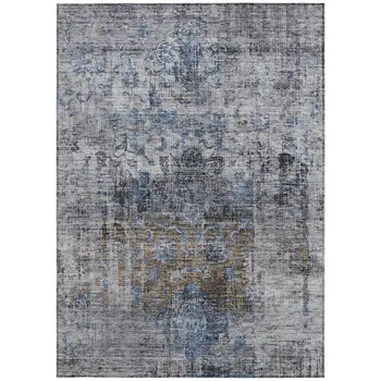 3' X 5' Blue And Gray Floral Washable Indoor Outdoor Area Rug
