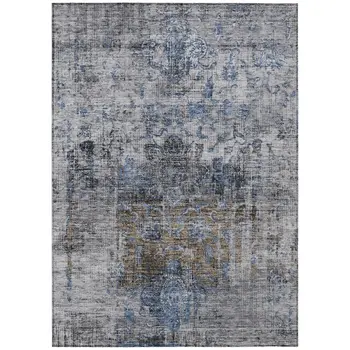 3' X 5' Blue And Gray Floral Washable Indoor Outdoor Area Rug