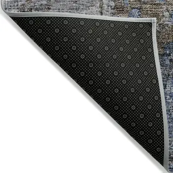 3' X 5' Blue And Gray Floral Washable Indoor Outdoor Area Rug