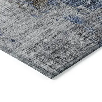 3' X 5' Blue And Gray Floral Washable Indoor Outdoor Area Rug