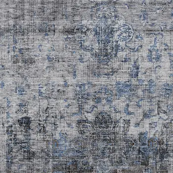 5' X 8' Blue And Gray Floral Washable Indoor Outdoor Area Rug