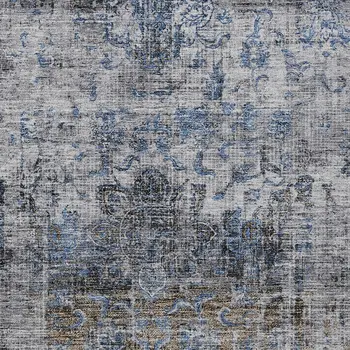 8' X 10' Blue And Gray Floral Washable Indoor Outdoor Area Rug