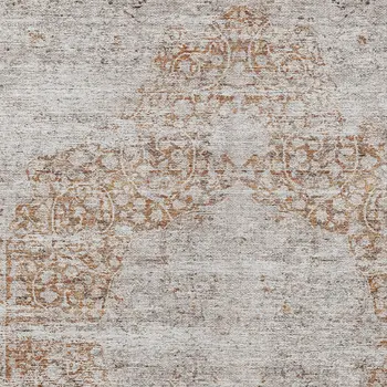 5' X 8' Copper And Beige Floral Washable Indoor Outdoor Area Rug