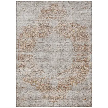 8' X 10' Copper And Beige Floral Washable Indoor Outdoor Area Rug
