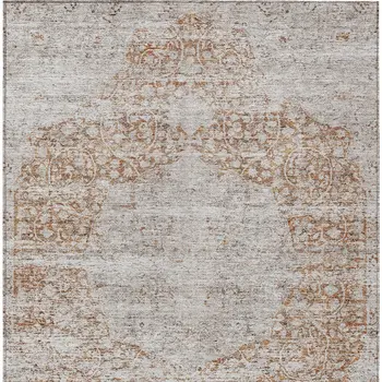 8' X 10' Copper And Beige Floral Washable Indoor Outdoor Area Rug