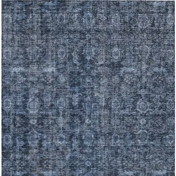 3' X 5' Blue And Black Damask Washable Indoor Outdoor Area Rug