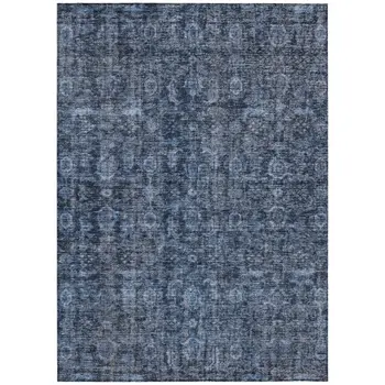 3' X 5' Blue And Black Damask Washable Indoor Outdoor Area Rug