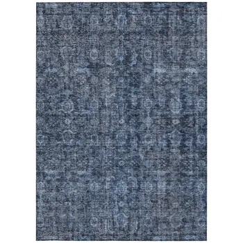 5' X 8' Blue And Black Damask Washable Indoor Outdoor Area Rug