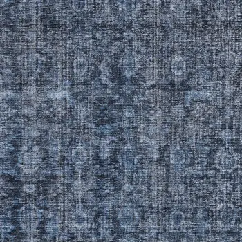 9' X 12' Blue And Black Damask Washable Indoor Outdoor Area Rug