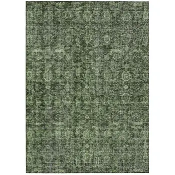 5' X 8' Artichoke Green And Black Damask Washable Indoor Outdoor Area Rug