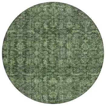 8' Artichoke Green And Black Round Damask Washable Indoor Outdoor Area Rug