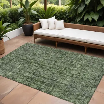 8' X 10' Artichoke Green And Black Damask Washable Indoor Outdoor Area Rug