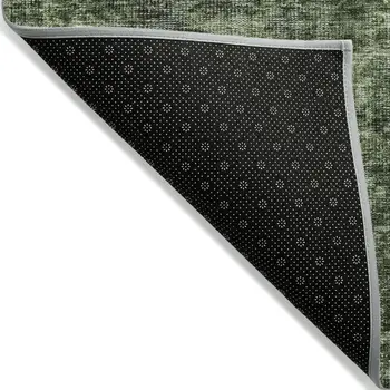 10' X 14' Artichoke Green And Black Damask Washable Indoor Outdoor Area Rug