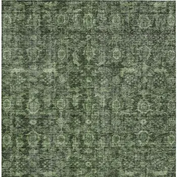 10' X 14' Artichoke Green And Black Damask Washable Indoor Outdoor Area Rug
