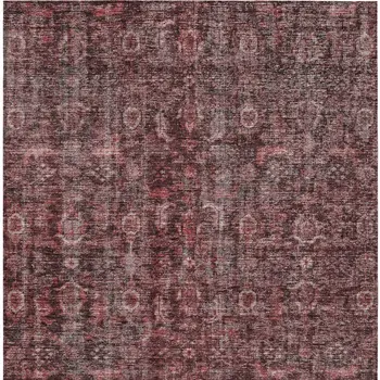 3' X 5' Pink And Brick Red Damask Washable Indoor Outdoor Area Rug
